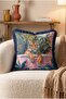 Tropical Leaf Tiger Pattern Fringed Throw Pillow Cover - Navy Blue Tassel Exotic Cover - 4