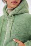 Women's Hooded Crop Plush Green Jacket - 4