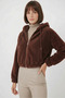 Women's Hooded Cropped Brown Jacket - 2