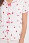 Women's Standard Fit Regular Cut Ribbed Look Bow Detail Short Sleeve Printed Ecru Pajama Set - 6