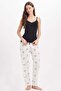 Women's regular fit classic cut viscose elastic waist bow detailed printed white pajama bottoms - 5