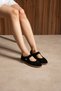 Olyra Women's Velcro Soft Genuine Leather Ballerinas Black Suede - 2