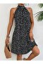 Women's Sleeveless Halter Neck Strap Patterned Midi Single Jersey Dress - 2