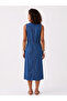 Women's Blue Denim Jeans Buttoned Waist Tie Dress - 5