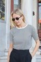Women's Lycra Camisole Thin Striped Wide Zero Neck Short Sleeve Blouse-White Line - 5