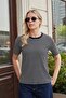 Women's Lycra Camisole Thin Striped Wide Zero Neck Short Sleeve Blouse-Black Line - 6
