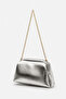 Textured Hand and Shoulder Bag with Chain Strap Silver