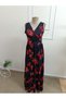 Women's strappy, crossover neck, wide cut, detailed slit, long supreme dress - 5