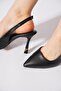 Tetas open back heel metal women's high heeled shoes black leather - 5