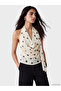 Ecru Halter Neck Polka Dot Blouse with Scarf Detail - 2