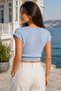 Women's Boat Neck Sleeveless Cotton Adjustable Elastic Fashion Crop Baby Blue Knitwear Blouse - 6