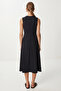 Accessory Detailed Slit Woven Dress Lnt0037 Black - 6