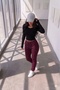 Women's Burgundy Winter Elastic Leg 3 Thread Sweatpants - 4