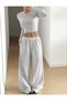 Women's Gray Comfortable Fit Casual Sports Wide Leg Sweatpants