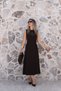 Coffee Color Zero Sleeve Dress with Drawstring Detail