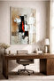 Modern Beige Glass Table with Orange and Black Dynamic Accents - White Metal Framed Table for Home, Business, and School - 3