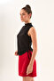 Black Waist Drawstring Detailed Lycra Slim Fit Half Turtleneck Soft Textured Bodysuit - 4