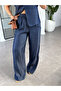 Navy Blue Tencel Button Detailed Vest and Trousers Set - 0102 - 3