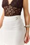 Women's belted mini woven skirt - white - 3