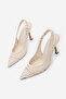 Women's Stiletto Pointed Toe Open Back Strap Hand Knitted Classic Heeled Shoes Verina Ecru