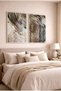 Modern 2-Piece Glass Painting Set with Gold Leaf and Natural Texture - White Metal Framed Home and Office Painting - 3