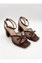 Women's Mesh Detailed Ankle-Tie Evening Dress Shoes with Bow Accessories and Thick Heels - 3