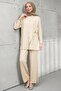 Beige Buttoned Tunic Trouser Suit