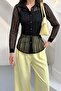 Black Body Detailed Transparent Striped Blouse - 5