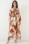 Women's Shirt Collar, Gathered Waist, Patterned Viscose Brown Hijab Dress - 6