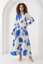 Women's Shirt Collar, Gathered Waist, Floral Patterned Viscose A.Ecru Hijab Dress - 5