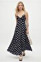 Women's Week Elastic Back Navy Blue Polka Dot Strappy Long Dress - 3