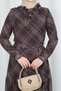 Patterned Belted Collar Ruffled Chiffon Dress Bitter Coffee Hnt7354 - 2