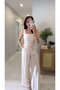 Dellis Beige Corset Blouse Pants Set - 3