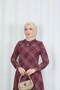 Patterned Belted Ruffled Collar Chiffon Dress Burgundy Hnt7354 - 2