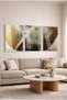 Kintsugi Ruhu Gold Textured Abstract 3-Piece Glass Painting Set - White Metal Framed Home and Office Painting - 3