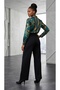 Women's Black Double Face Fabric High Waist Wide Leg Plus Size Pants - 7