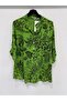 Women's Green Italian Ethnic Shawl Pattern Dominant Collar Folded Fakir Sleeve Blouse 40 - 44 Size