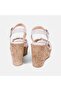 Women's Beige Leather Sandals with Gold Accessories and Wedge Heels - 5