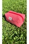 Red Gingham Fabric Makeup Bag, Portable Travel Size Makeup Bag - 3