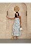 Women's Blue Shoulder Strap Dress with Lining, Elastic Waist, Patterned, Premium Quality Summer Dress - 5