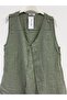 Khaki Italian Varev Cut Zero Sleeve Linen Long Linen Blouse 40 - 44 Size - 2