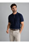 Men's Slim Fit Buttoned Navy Blue Polo Neck T-Shirt