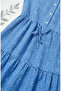 Floral Patterned Belted Hijab Dress 0298-02 Navy Blue - 5