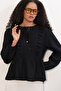 Women's Ruffled Lace-Up Blouse 999 - Black - 4