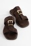 Gala Women's Brown Suede Buckle Detailed Comfortable Daily Slippers - 3