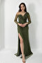 Women's Khaki Chest Detailed Long Lace Evening Dress - 2