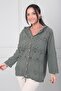 Women's Hooded Buttoned Front Jacket with Pockets and Brode Scallop Embroidery in Italian Cotton - 3