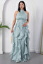 Halter Neck Ruffled Satin Dress Eli̇6073 - 4