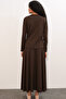 Women's Scarf Blouse Skirt Double Set 8077 - Brown - 7