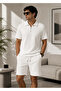 Ottoman Fabric Casual Stylish Zippered Polo Collar T-Shirt and Shorts Set